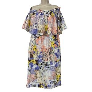 INC Sun Dress Womens 2X Patchwork Botanical Floral Off Shoulder Midi Pockets